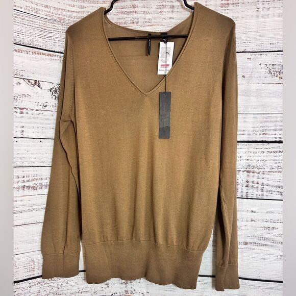 Isda & Co sweater Womens size large Knit peruvian pima Cotton ginger V Neck New - Picture 2 of 11